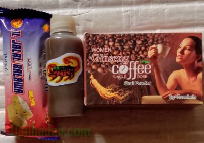 Women Libido Booster Combo: Scorpion Honey Drink, Al Jalal Halawa Energy Bar+ Ginseng Coffee